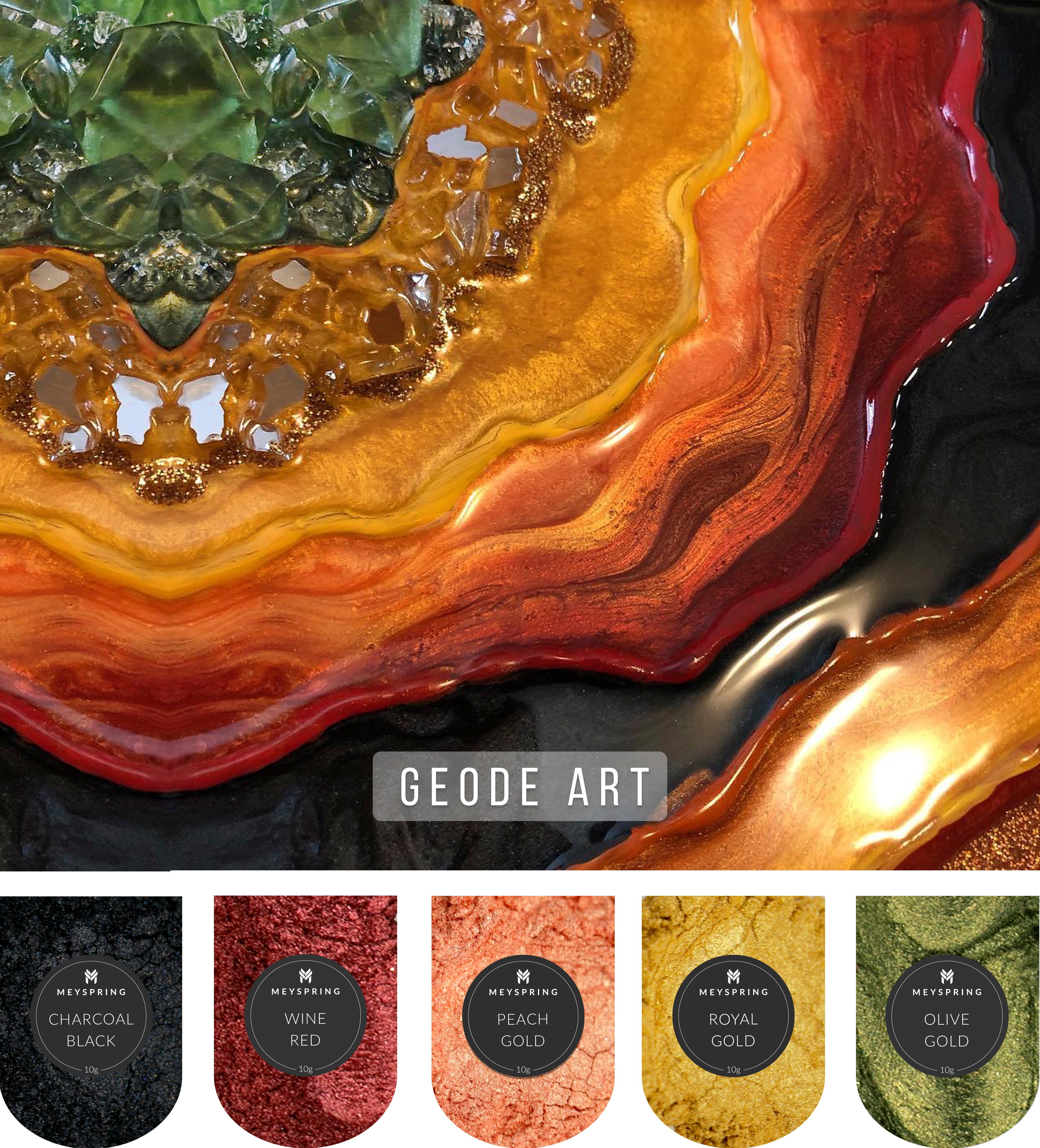 MEYSPRING Geode Art Collection Epoxy Resin Color Pigment Sample Set With  Online Course Metallic Pigment, Mica Powder, and Fine Glitter 